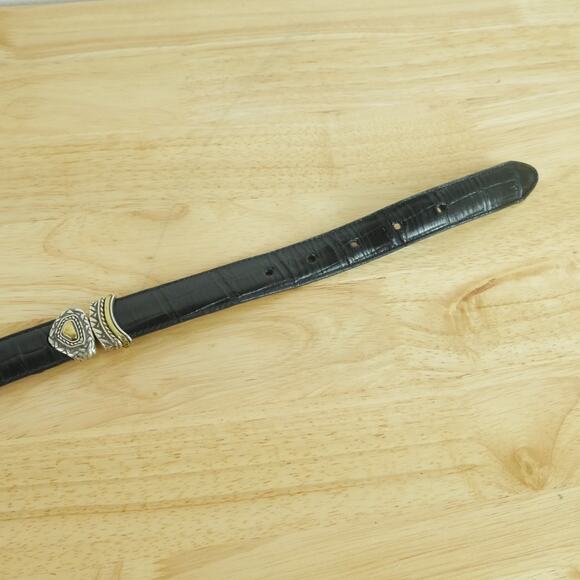 Leather Western Belt M L 32" Brown Black Leather Reversible 90s Croc Embossed - Picture 8 of 13